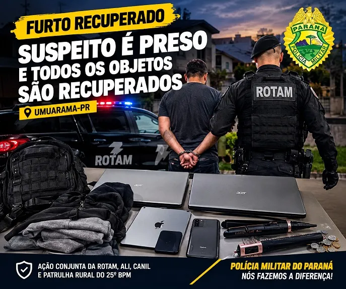 Suspeito de furto tenta fugir pelos telhados de casas, mas acaba preso pela PM em Umuarama